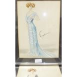 Viola, twelve framed Edwardian fashion watercolours of elegant ladies in evening dress, eleven