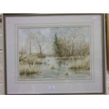 Angela Loader, Mallard Ducks on River, a signed watercolour dated 1988, 35 x 47cm, Towards Evening -