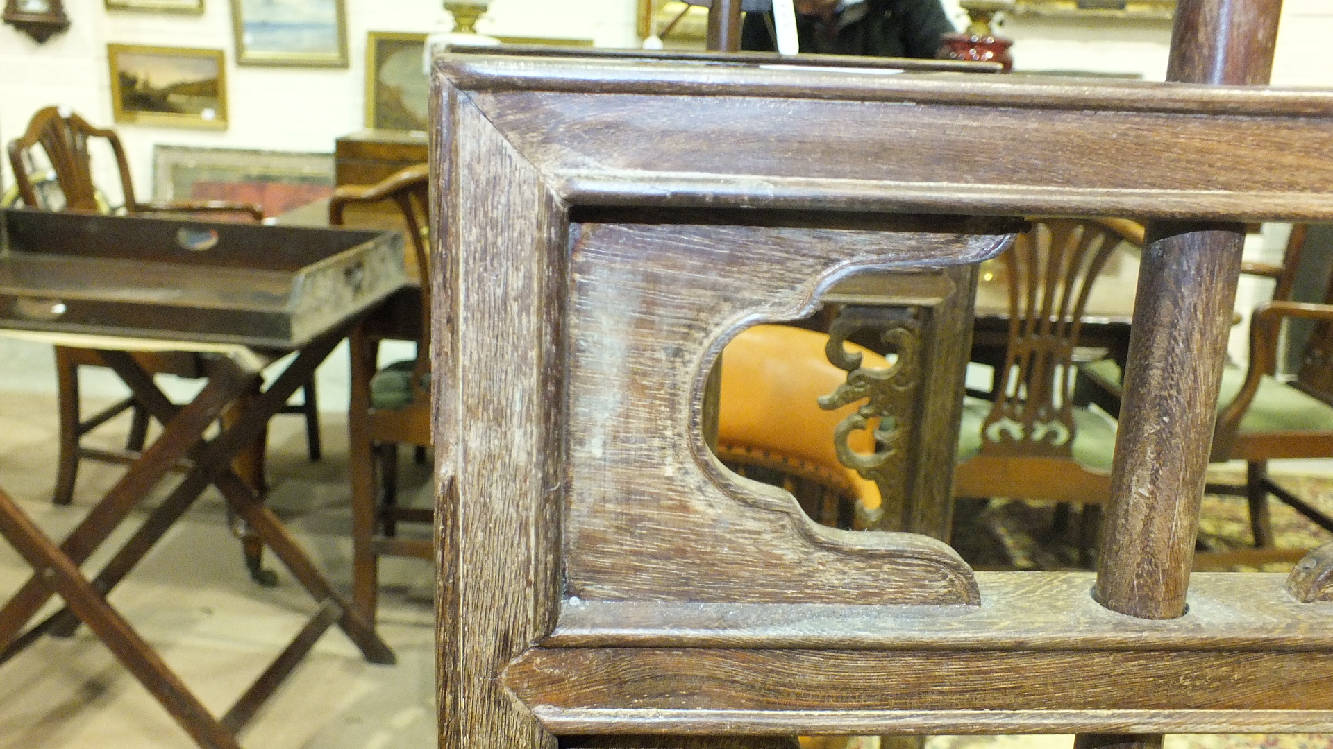 A pair of Chinese carved hardwood adjustable lamp stands, 137cm high, 188cm maximum, (one with - Image 4 of 15