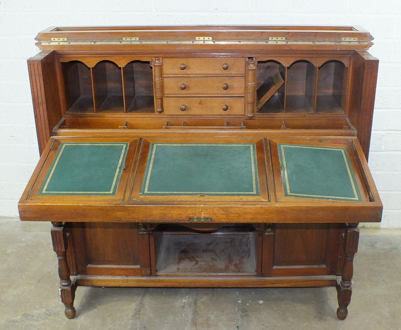 A Victorian walnut enclosed writing desk, the hinged top and drop-down front, the fully fitted - Image 3 of 3