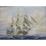 L A Pritchard, HMS Prince Royal 1610, a signed watercolour, 30 x 45cm and another, HMS Victory, 35 x