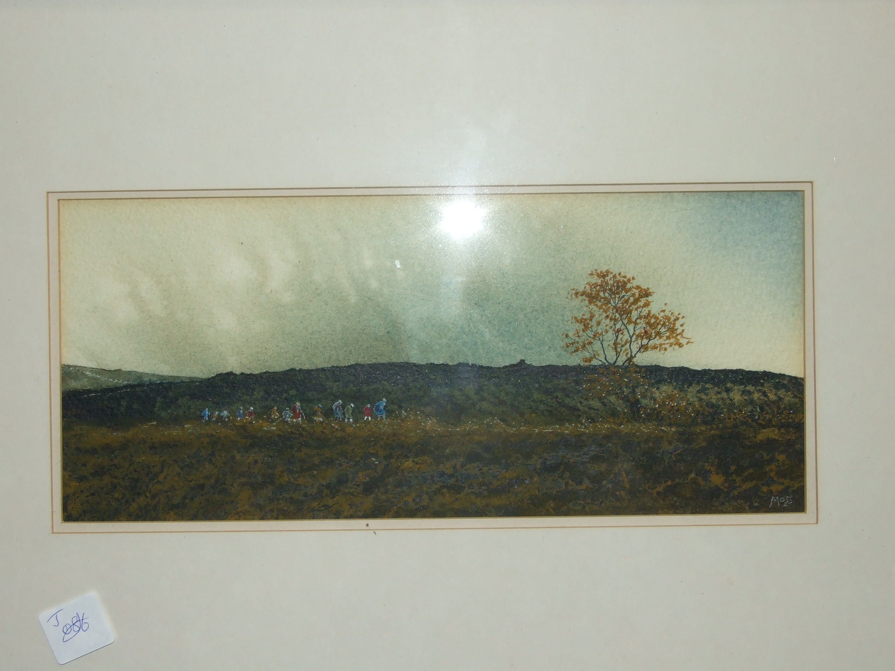 Michael Moss, Children on the Old Princetown Railway, a signed watercolour, 12 x 28cm, titled and - Image 2 of 2