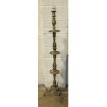 A large Moroccan brass standard lamp, 157cm high.