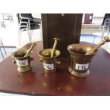 3 BRONZE MORTAR & PESTLES