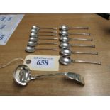 2 LOTS 6 SILVER TEASPOONS & LADLE (AF)