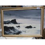 OIL PAINTING WESTERLY GALE MORWENSTOW BY P OLDALE 1982