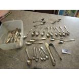 BOX SILVER CUTLERY & TONGS