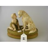 Royal Dux Figural group of a child and a dog