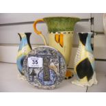 2 Beswick posy holders together with a Myott jug and a Troika ? post vase