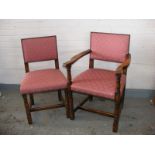 A set of 6 dining chairs together with two carver chairs