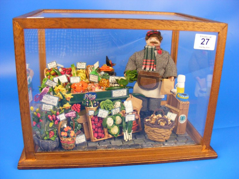 A vintage diorama of a grocers store