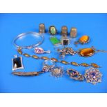 A selection of mixed silver and costume jewellery together with some thimbles