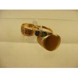 A gents 9ct gold ring together with a 9ct gold ladies ring and 18ct gold ladies ring