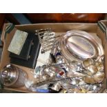 A carton of assorted silver plated items