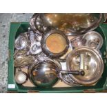 A carton of assorted silver plated items