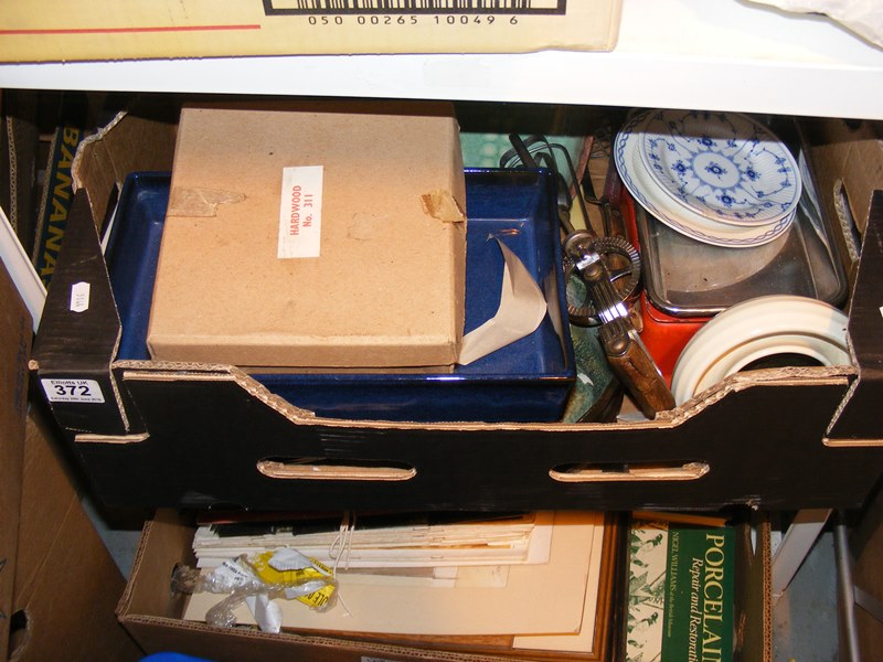 Two cartons of assorted kitchenalia, pottery,