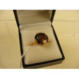 A silver gilt smokey quartz ring