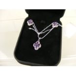 A 925 Silver Amethyst and diamond necklace and earrings set