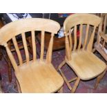 Set of six pine farmhouse style kitchen chairs