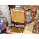 An antique folding rocking chair together with two other chairs