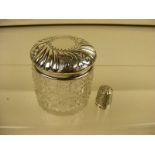 A silver hall marked trinket pot together with a silver thimble