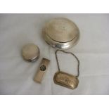 A silver trinket pot together with a silver sherry tag,