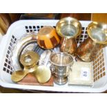 A small carton of assorted metalware to include lighters,