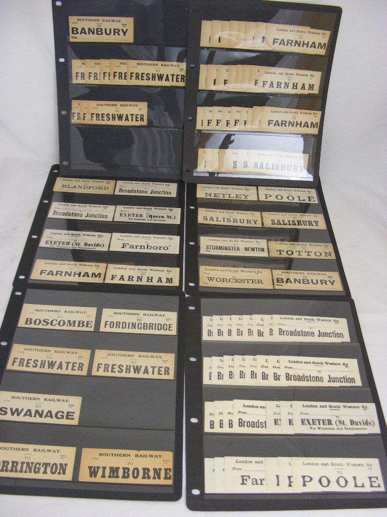 A collection of railway T6 London South Western luggage labels from 12 different stations including