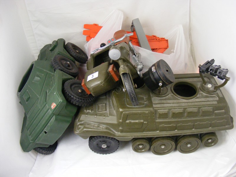 Collection of Action Man vehicles and play-set including motorcycle and side-car