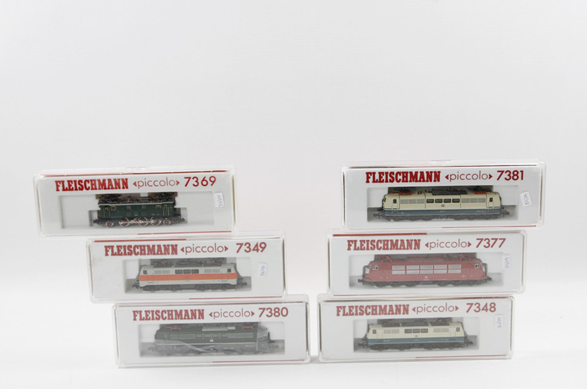 FLEISCHMANN "piccolo" sechs Lokomotiven 7381, 7377, 7349, 7369, 7348 und 7380, Spur N, bestehend aus