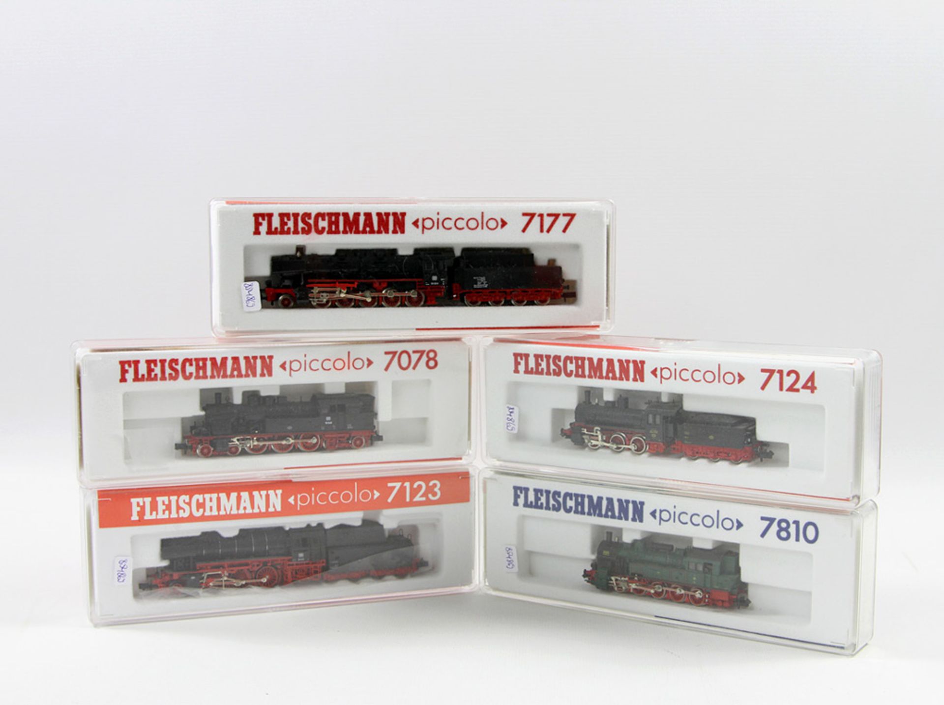 FLEISCHMANN "piccolo" fünf Lokomotiven 7078, 7177, 7810, 7123 und 7124, Spur N, bestehend aus Nrn.