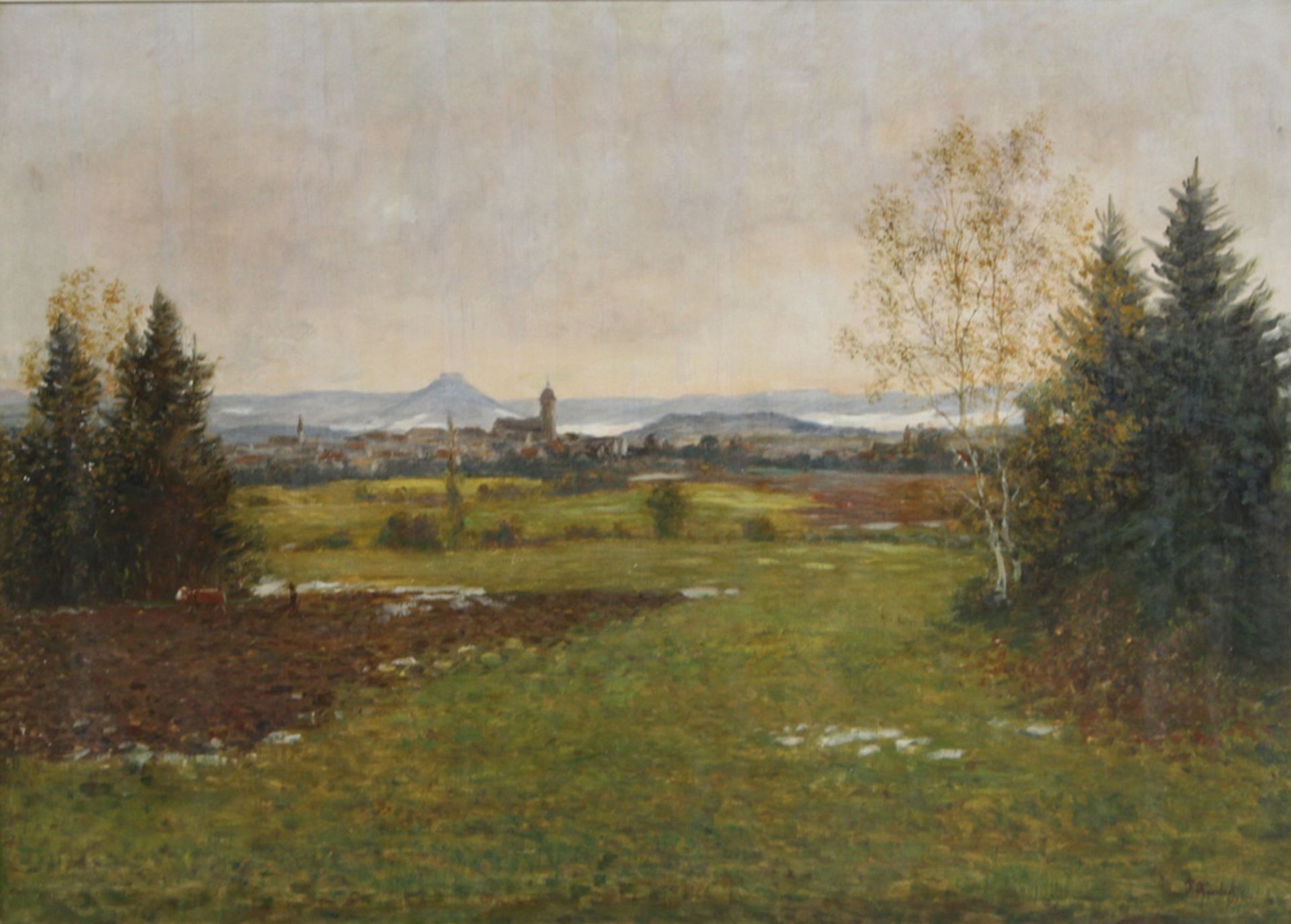 KORNBECK, JULIUS (1839-1920): Stadt Nürtingen mit Blick auf den Hohenneuffen, 19./20. Jh., im