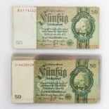 Dt. Reich, Drittes Reich - Konvolut von 33 x 50 Reichsmark, 30. März 1933, KN 7 stellig,