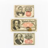 Konvolut aus 3 historischen Banknoten, USA, 19. Jh. - 1 x United States 10 Cents, VS: William M.