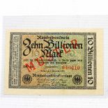 Dt. Reich, Weimarer Republik - 10 Billionen Mark, MUSTER, 1. November 1923, Reichsdruck, Serie A,