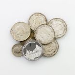 10 Münzen und Medaillen z.T. in SILBER - u.a. 1 x Canada - 1 Dollar 1964, ss., mit Patina, 18,66g