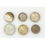Kleinkonvolut - 3 x 10 DEM, 5 DEM (CuNi), 5 Francs 1966, Mexico Hidalgo Silber.