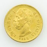 Italien - 20 Lire 1882, Umberto I. , GOLD, vz., ca. 5,8 Gramm fein.
