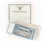III. Reich - Einbürgerungsurkunde, ausgestellt am 26. Juli 1944, dazu ein Bündel Banknoten.