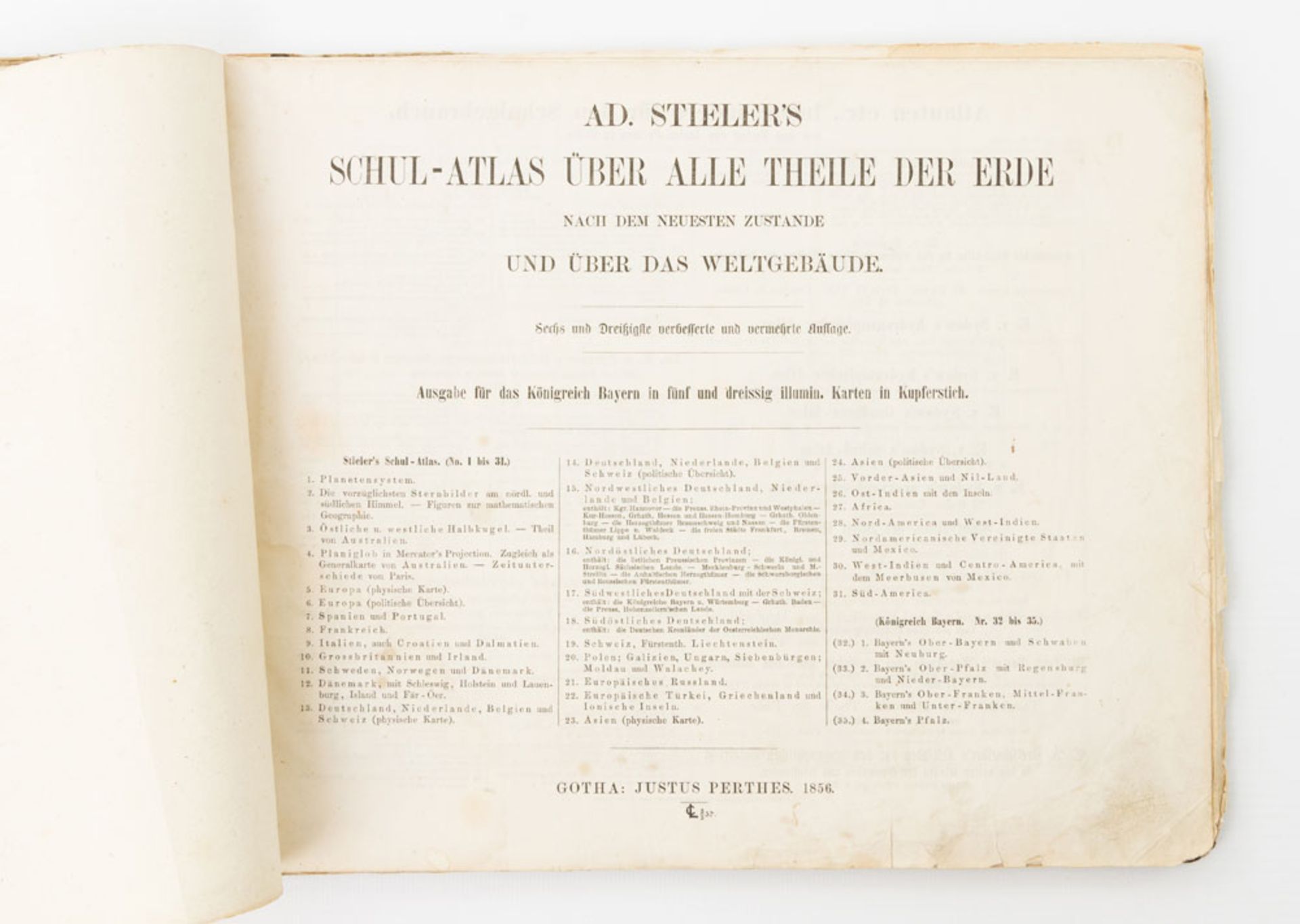 STIELER'S "Schul-Atlas über alle Theile der Erde", Gotha 1856. Ausgabe für das Kgr. Bayern in 35