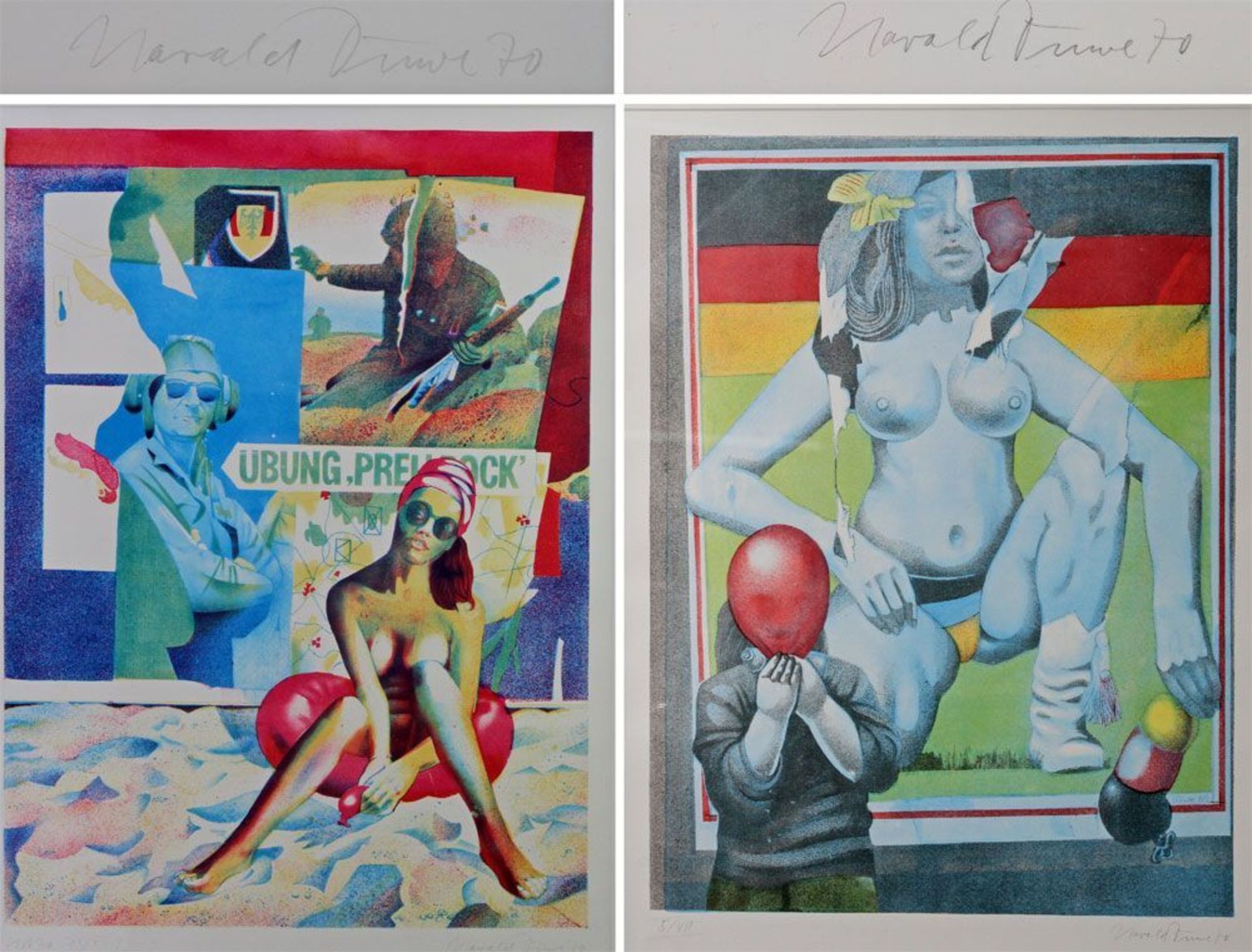 DUWE , HARALD (1936-1984): "Junge Strandschönheit", 1970, 2 Original-Farblithographien auf dünnem