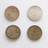 Konvolut Münzen: BRD 3x 5 Deutsche Mark, Grundgesetz, Grimmelshausen, Luther dazu 1x drei Reichsmark