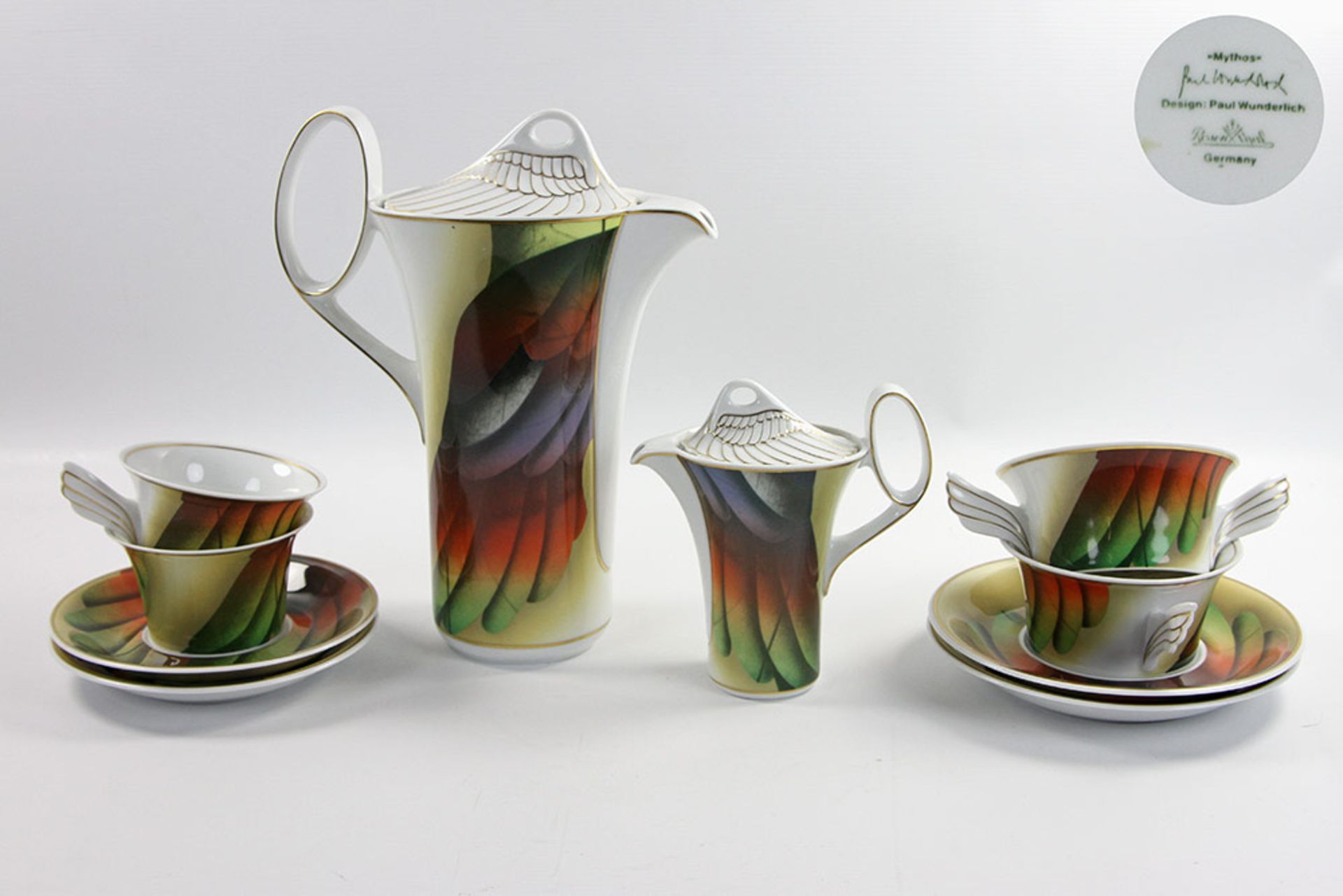 ROSENTHAL Teilservice "Mythos", 20.Jh., nach einem Entwurf von Paul Wunderlich. Polychromer Dekor