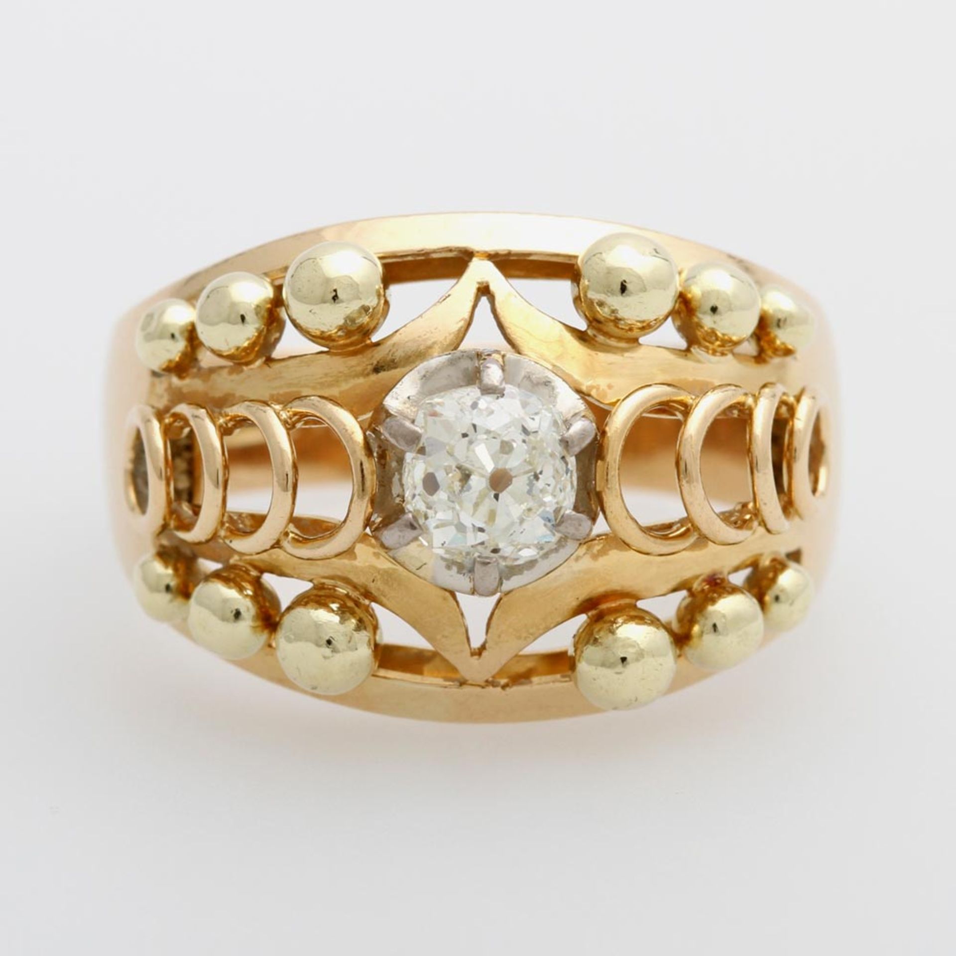 Damenring von Juw. SCHILLING, bes. mit einem Diam.-Altschliff, ca. 0,50ct, GETÖNT/PIQUE I. GG 14K,