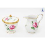 MEISSEN Milchkännchen und Zuckerdeckeldose, 20.Jh., 1.u. 2.Wahl, Dekor: Rosa Rose, reiche