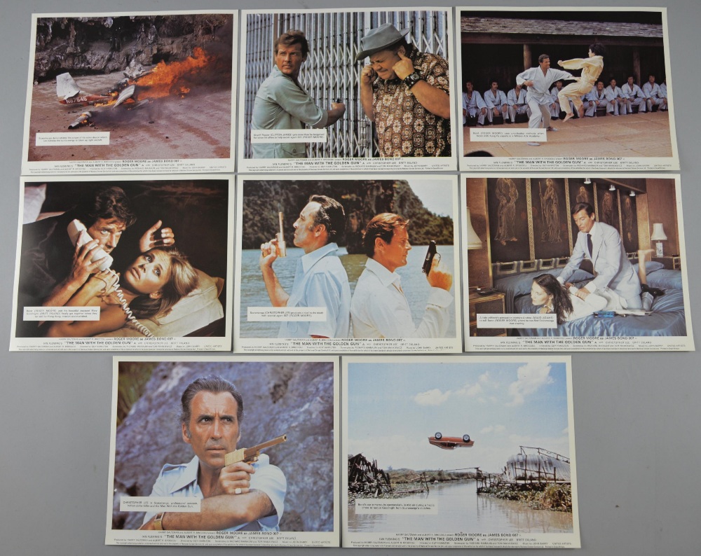 James Bond The Man With The Golden Gun (1974) Set of 8 Front of House cards, starring Roger Moore,