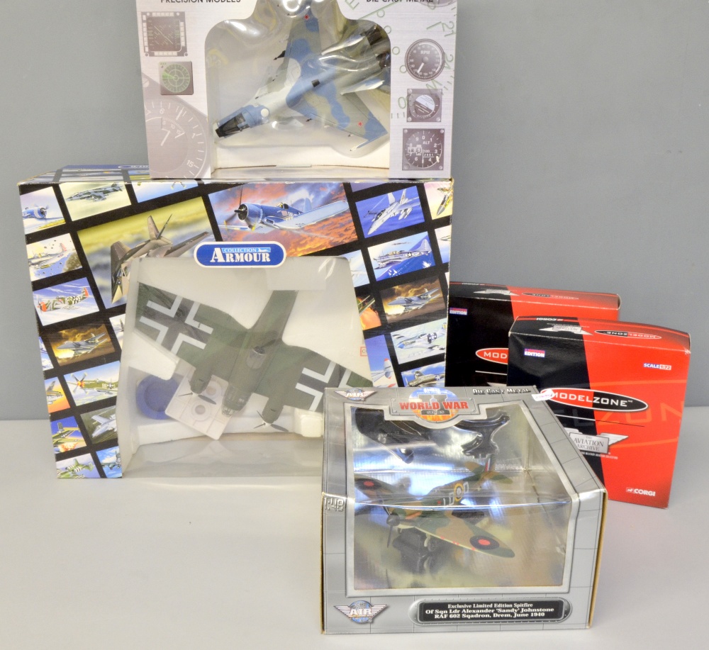 Five Gaincorp Precision die-cast models, a Franklin Mint Armour Collection model aeroplane and 4