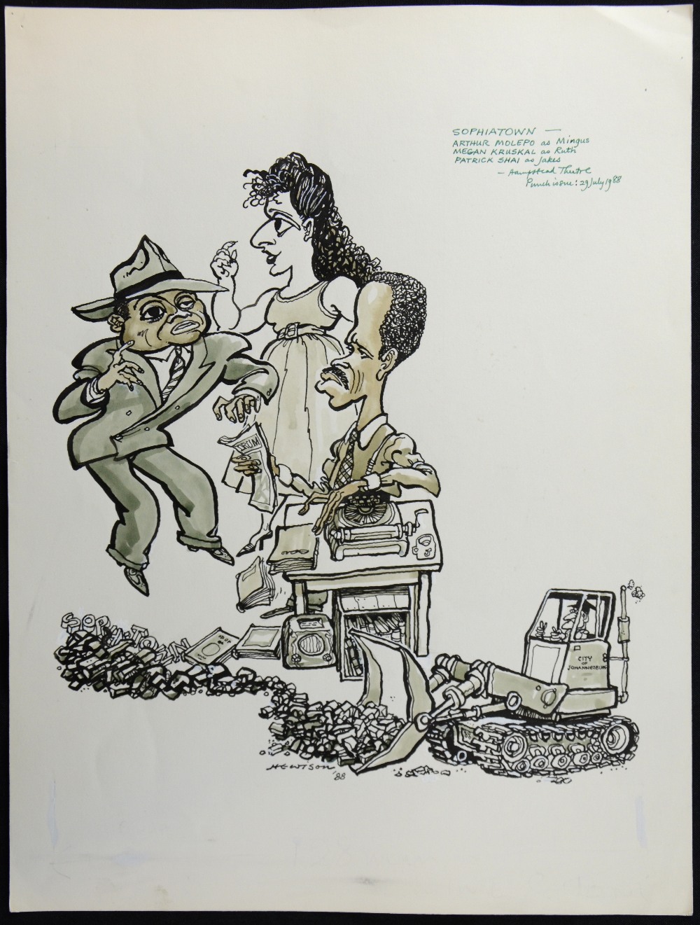 William Bill Hewison, original cartoon, Sophiatown, Hampstead, Punch 29 July 1988, Arthur Molepo,