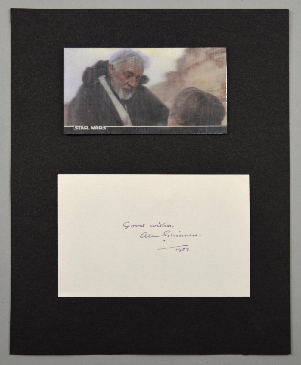 Revised Estimate - Alec Guinness, Autograph card signed by the Star Wars actor, dated 1987 along