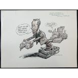 William Bill Hewison, original cartoon, Playing with trains, RSC Barbican Pit, Punch 15 Sept 1989,